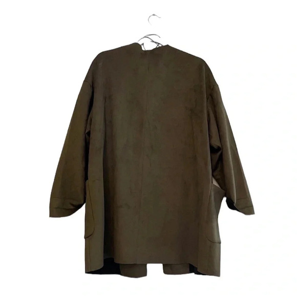 Carmen Marc Valvo olive green faux suede open front jacket XL falltrend - Picture 2 of 4